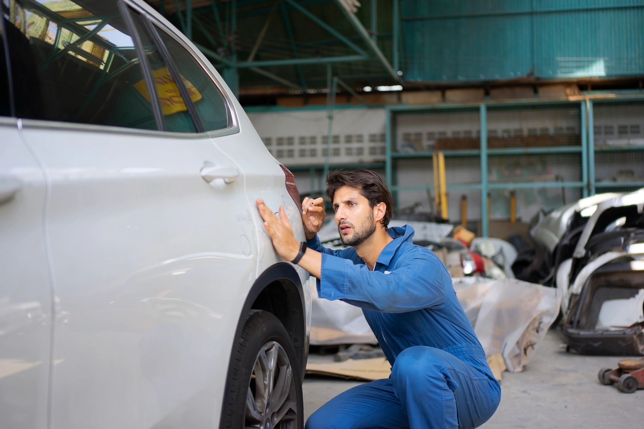 Automotive technician working in a garage